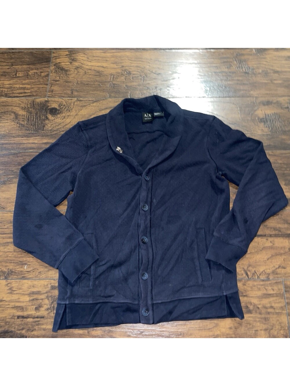 Armani Exchange Sweater Mens Medium Blue Cardigan Button Front Collared Preppy